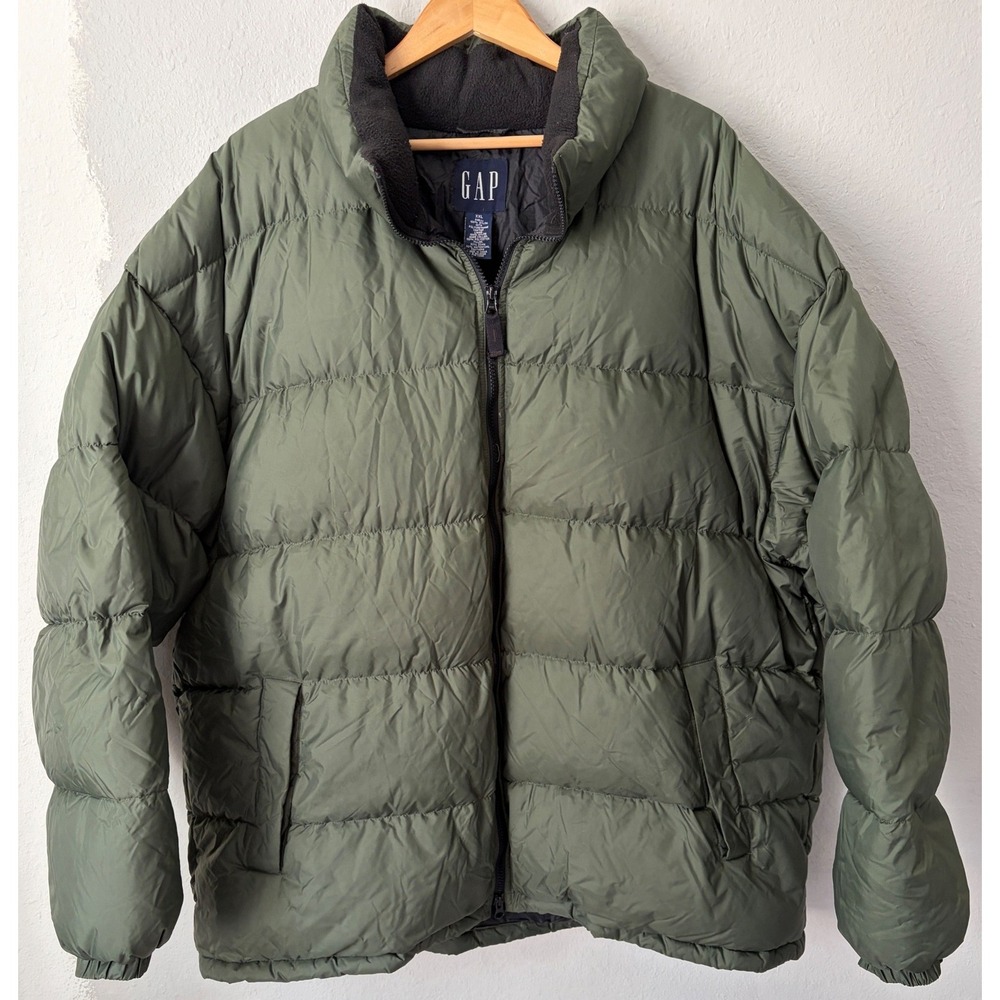 Vintage Y2K Gap Mens Olive Green Down Puffer Coat XXL 90s Streetwear Hooded